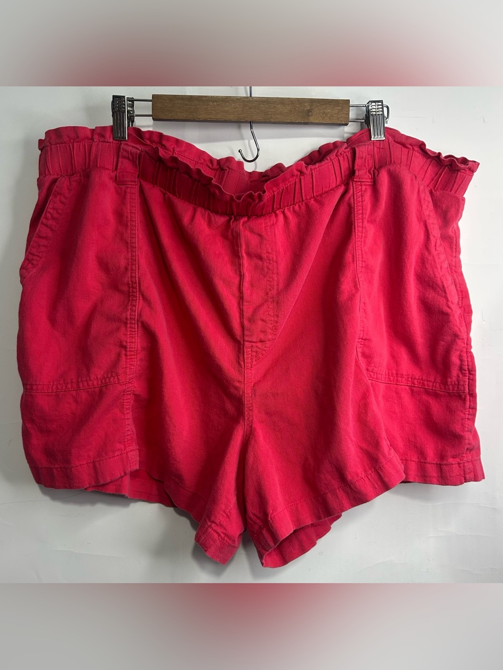 Terra & Sky Hot Pink Linen Blend Paperbag Waist Shorts 2X (20W-22W) - Picture 1 of 5